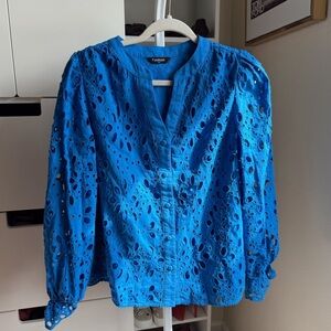 NWOT Summer Blue Eyelet Women's Long Sleeve Blouse